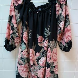 Lulus flower open shoulder, long sleeve dress
